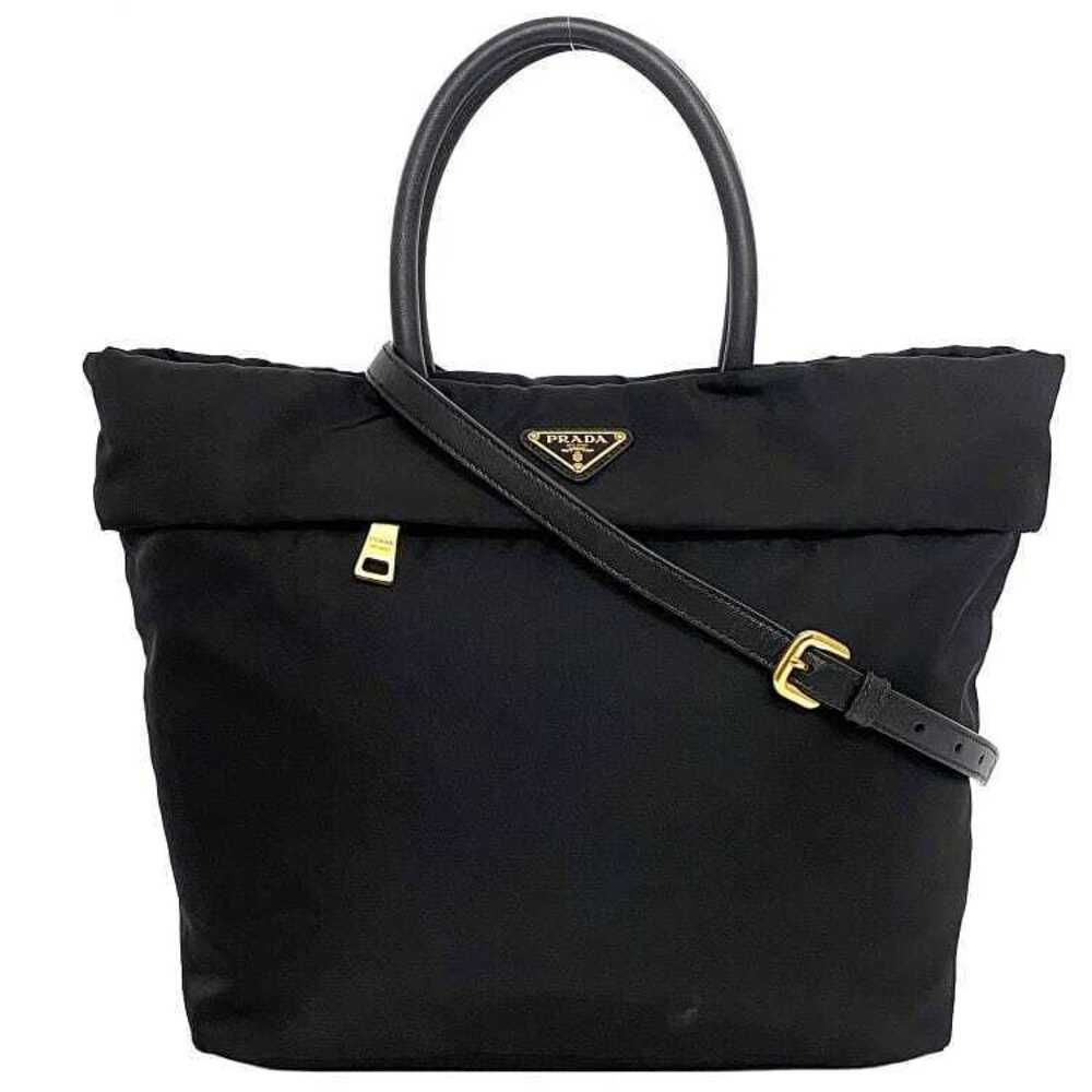 Prada Bag Black Nero Black Tessuto Leather Tote Shoulder Triangle Logo Plate